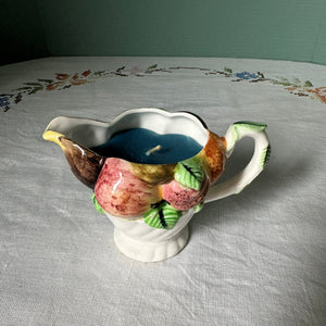 Vintage Lefton Set : Creamer Sugar Bowl Dish Candle Strawberry Blueberry Bisque China White Fruit Bowl Fig Orange Pomegranate Pear
