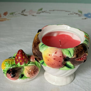 Vintage Lefton Set : Creamer Sugar Bowl Dish Candle Strawberry Blueberry Bisque China White Fruit Bowl Fig Orange Pomegranate Pear