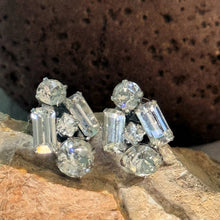 Load image into Gallery viewer, Earrings: SALE Silvered Colored Metal with Glass Rhinestone on Hypoallergenic Post