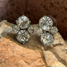 Load image into Gallery viewer, Earrings: SALE Silvered Colored Metal Glass Rhinestone on Hypoallergenic Post