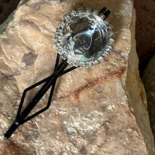 Load image into Gallery viewer, Hair Clip: SALE Silver Toned Metal with Glass Rhinestones, Glass Gem on Painted Metal Bobbypin