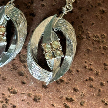 Load image into Gallery viewer, Earrings: SALE Silvered Colored Metal with Glass Rhinestone Accent on Sterling Silver Earring Hook
