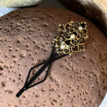 Load image into Gallery viewer, Hair Clip: SALE Gold-Toned Metal Diamond Faux Pearl on Painted Metal Bobbypin