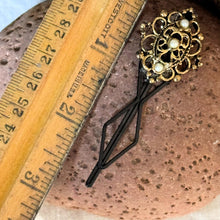 Load image into Gallery viewer, Hair Clip: SALE Gold-Toned Metal Diamond Faux Pearl on Painted Metal Bobbypin