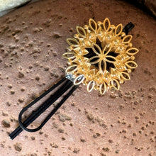 Load image into Gallery viewer, Hair Clip: Gold-Toned Metal Starburst on Black Painted Metal Bobbypin