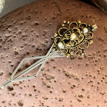 Load image into Gallery viewer, Hair Clip: SALE Gold-Toned Metal Diamond Faux Pearl on Painted Metal Bobbypin