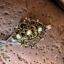 Load image into Gallery viewer, Hair Clip: SALE Gold-Toned Metal Diamond Faux Pearl on Painted Metal Bobbypin