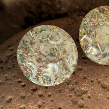 Load image into Gallery viewer, Earrings: SALE Clear Plastic Lucite Confetti Round Button Pierced Earrings Moon Slices Overlay