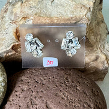 Load image into Gallery viewer, Earrings: SALE Silvered Colored Metal with Glass Rhinestone on Hypoallergenic Post