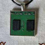 Upcycled Handmade Necklace: Silver Square Metal Computer Circuit Board Pendant for the Technogeek Black Leather Cord - Made from My Old Windows 7 Computer, Old Keyboards