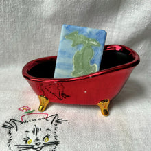 Load image into Gallery viewer, Vintage Jafra Red &amp; Gold Metallic Ceramic Soap Dish Tray