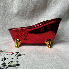 Load image into Gallery viewer, Vintage Jafra Red &amp; Gold Metallic Ceramic Soap Dish Tray