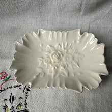 Load image into Gallery viewer, Vintage White Ceramic Soap Dish Tray with Raised Rose Garden Pattern