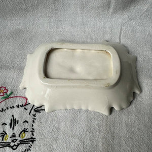 Vintage White Ceramic Soap Dish Tray with Raised Rose Garden Pattern