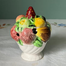 Load image into Gallery viewer, Vintage Lefton Set : Creamer Sugar Bowl Dish Candle Strawberry Blueberry Bisque China White Fruit Bowl Fig Orange Pomegranate Pear