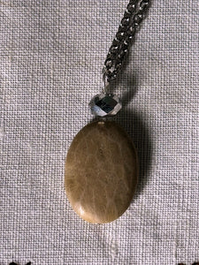 Oval Petoskey Pendant Necklace on Stainless Steel Chain