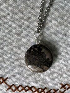 Round Petoskey Pendant Necklace on Stainless Steel Chain