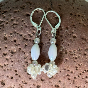 Vintage Earrings : Upcycled Faux White Pearl Strand on Sterling Silver Drop Pierced Post Earrings