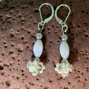 Vintage Earrings : Upcycled Faux White Pearl Strand on Sterling Silver Drop Pierced Post Earrings