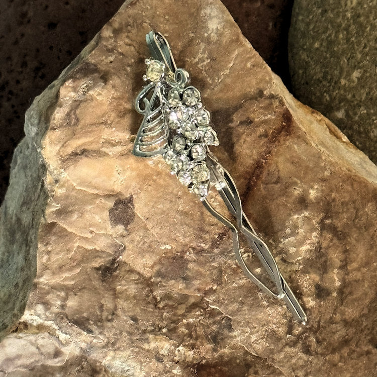 Vintage Hair Clip : SALE Upcycled Silver Toned Metal Glass Rhinestones Angel Black Silver Metal Bobby Pin Hair Ornament