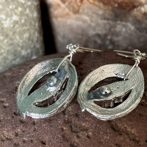 Earrings: Silvered Colored Metal with Glass Rhinestone Accent on Sterling Silver Earring Hook