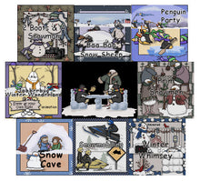 Load image into Gallery viewer, DIGITAL DOWNLOAD : Recycle Bin Graphics Winter Vintage GRAPHICS Set - Seasons Jabberbug Snowman Penguin Snowmobile Snow Machine Sled Sheep