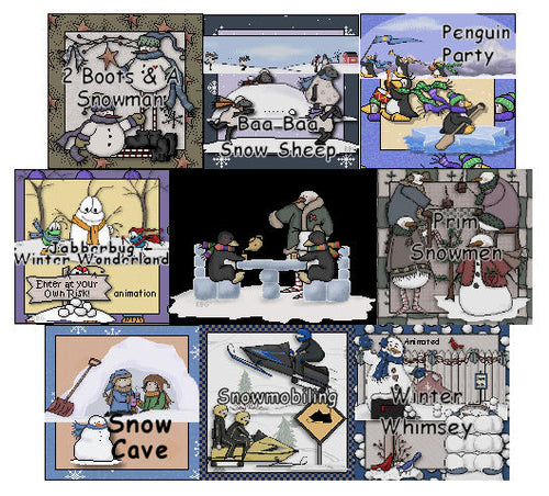 DIGITAL DOWNLOAD : Recycle Bin Graphics Winter Vintage GRAPHICS Set - Seasons Jabberbug Snowman Penguin Snowmobile Snow Machine Sled Sheep