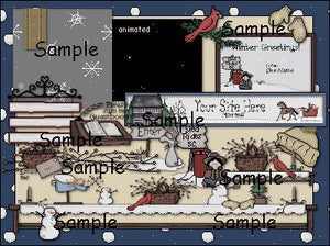 DIGITAL DOWNLOAD : Recycle Bin Graphics Winter Vintage GRAPHICS Set - Seasons Jabberbug Snowman Penguin Snowmobile Snow Machine Sled Sheep