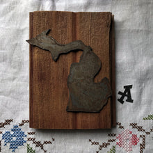 Load image into Gallery viewer, Rusty Metal Michigan Reclaimed Barnwood Plaque